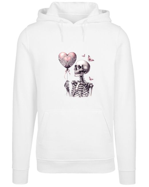 F4NT4STIC White Kapuzenpullover Skelett hält Herzballon Premium Qualität