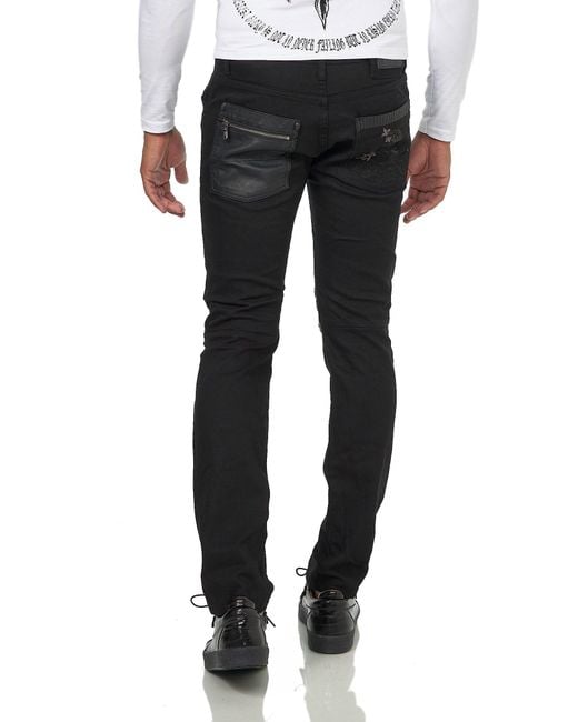 KINGZ Slim-- Rockige Biker Jeans in Regular-Fit Schwarz 29W/34L in Gray für Herren