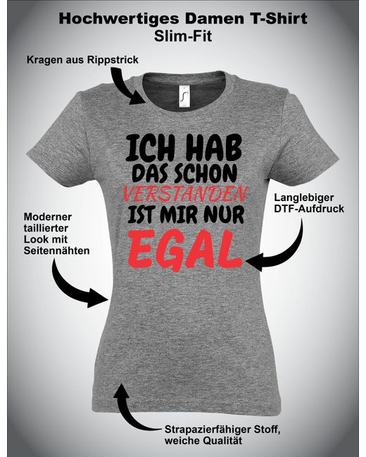 Youth Designz Gray Print- Verstanden Egal T-Shirt mit lustigen Spruch Statement Geschenk lustiger Aufdruck für Frauen