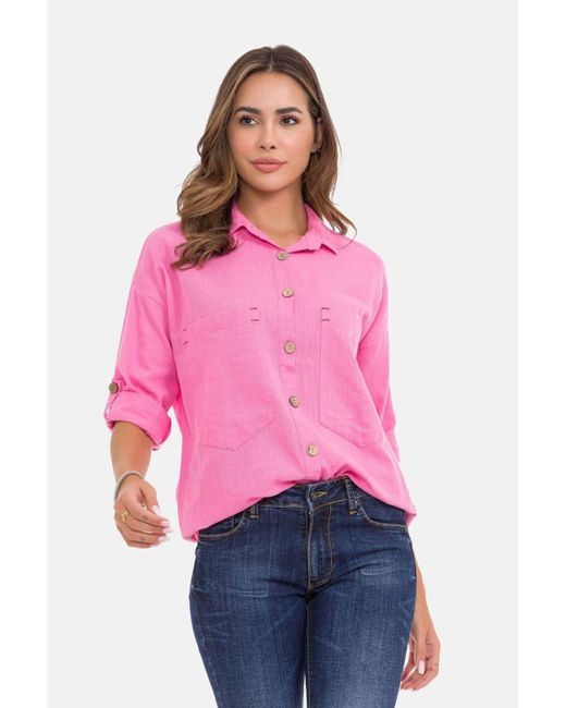 Cipo & Baxx Pink Hemdbluse mit Kontrastnähten, WH132
