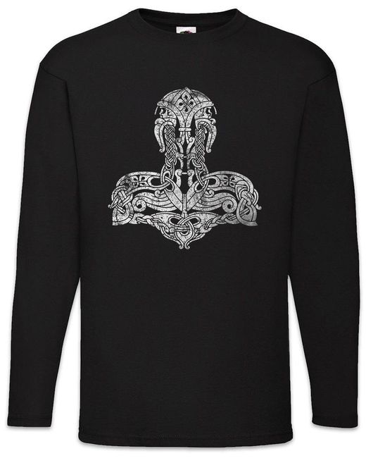 Urban Backwoods Langarmshirt 's Hammer II Langarm T-Shirt Mjölnr Viking Vikings Wikinger Thor in Black für Herren