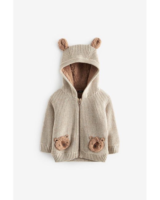 Next Strickjacke mit Kapuze und Borg-Futter (1-tlg) in Natural für Herren