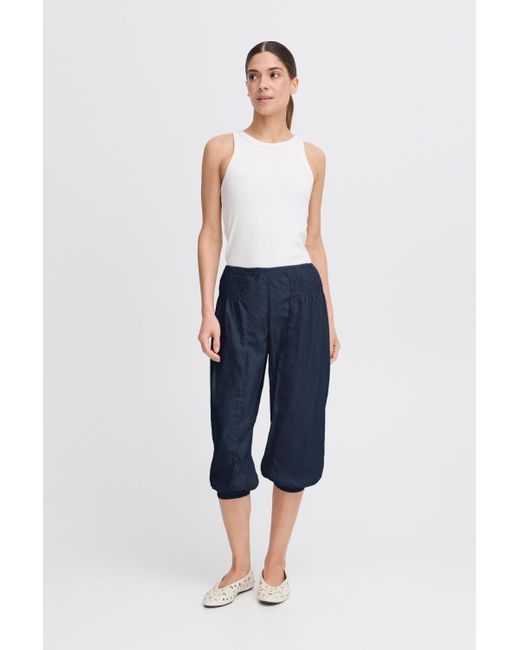 Pulz Blue Leinenhose PZJILL LINEN Stylische Leinen Caprihose