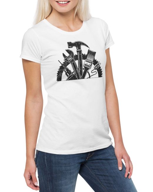 Urban Backwoods White Print- Tools T-Shirt Handwerker Heimwerker Handyman DIY