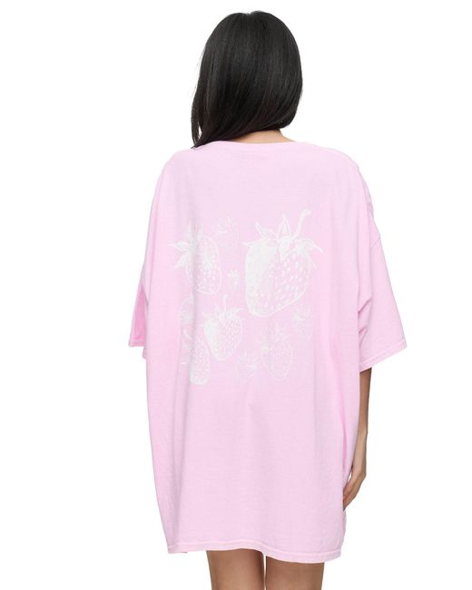 Worldclassca Pink Oversized T-Shirt Sommer Oberteil PRINT - ERDBEERE - STRAWBERRY