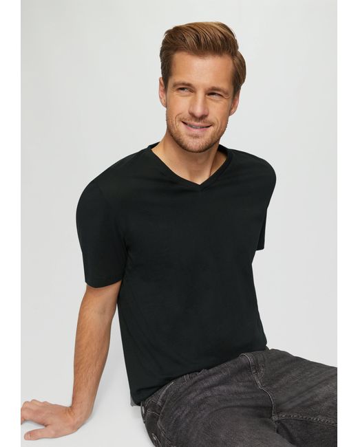 S.oliver Kurzarmshirt Jerseyshirt mit und V-Ausschnitt Logo in Black für Herren