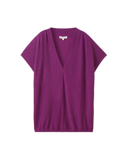 Tom Tailor Purple T-shirt ajour v-neck