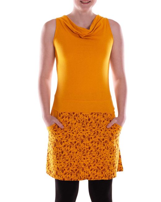 Vishes Orange Sommerkleid Midi-Kleid Baumwolle Blumen-Muster Wasserfall-Ausschnitt Alternative Bekleidung