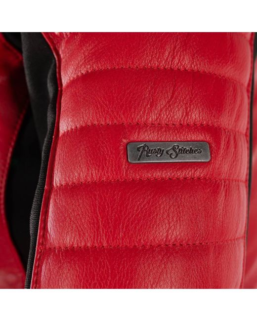 Rusty Stitches Red Motorradjacke Donna Motorrad Lederjacke herausnehmbares Innenfutter