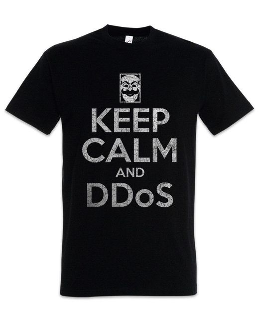 Urban Backwoods Print- Keep Calm And Ddos T-Shirt IT Informatik Informatiker PC in Black für Herren