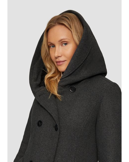 S.oliver Black Funktionsmantel Strukturierter Wollmantel mit Teddyplüschfutter