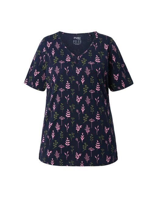 Ulla Popken Blue Pyjamaoberteil Schlafanzug-Shirt V-Ausschnitt Halbarm