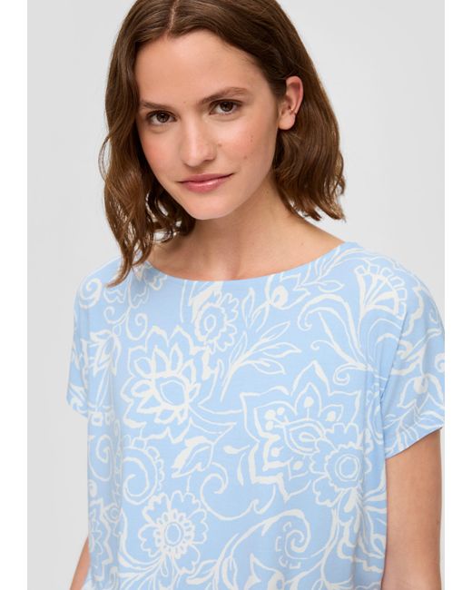S.oliver Blue Kurzarmshirt Viskose-Shirt mit All-over-Print im Relaxed Fit