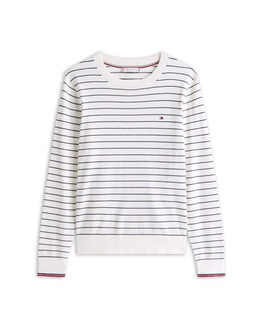 Tommy Hilfiger White Rundhalspullover CO JERSEY STITCH LS C-NK SWT mit Logostickerei