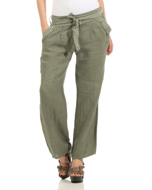 Mississhop Green Leinenhose 100 % Leinen Freizeithose M.269