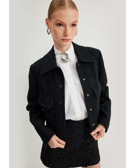 Koton Black Jackenblazer Regular Tweed