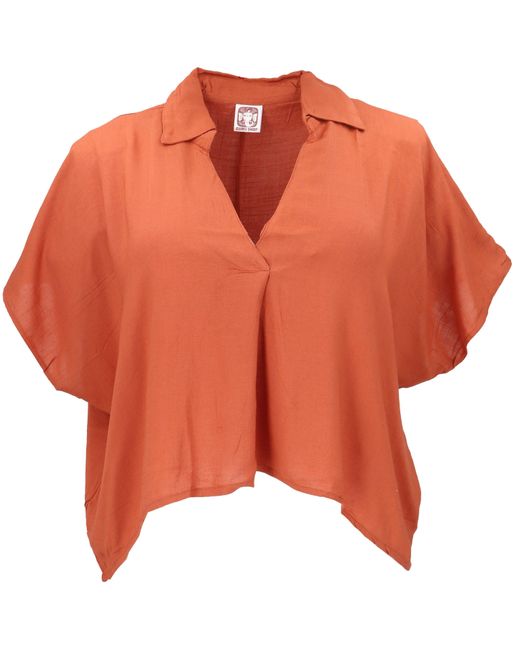 Guru-Shop Orange Longbluse Weites Boho Blusentop mit Fledermausärmeln,.. alternative Bekleidung