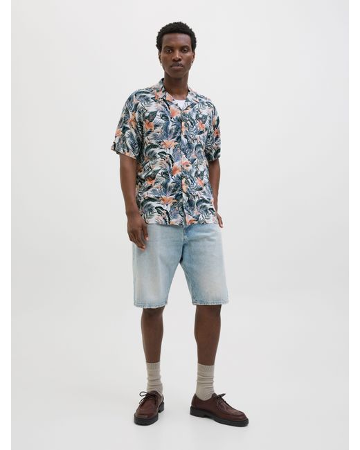 Jack & Jones Kurzarmhemd JJEJEFF TROPICAL AOP RESORT SHIRT SS SN mit All-Over Print in Blue für Herren