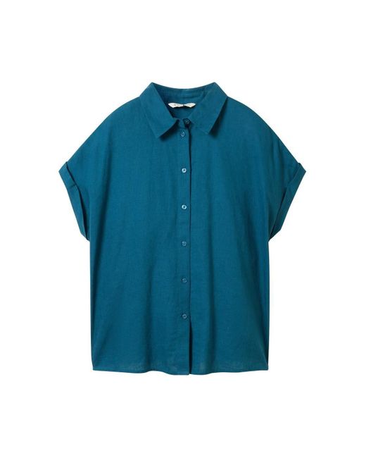 Tom Tailor Blusenshirt shortsleeve blouse with linen, Moss Blue