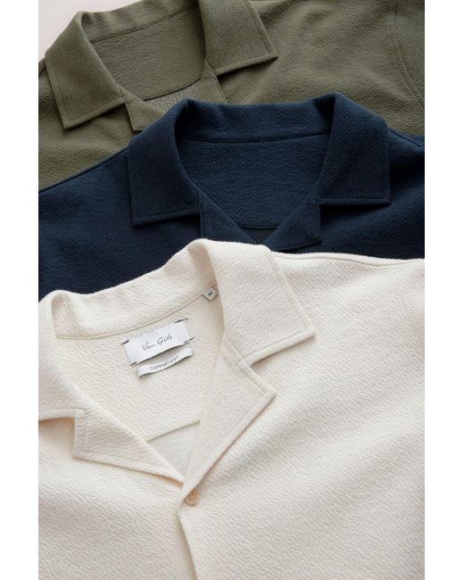 Next Poloshirt Strukturiertes Kurzarmhemd mit Kuba-Kragen (3-tlg) in Blue für Herren