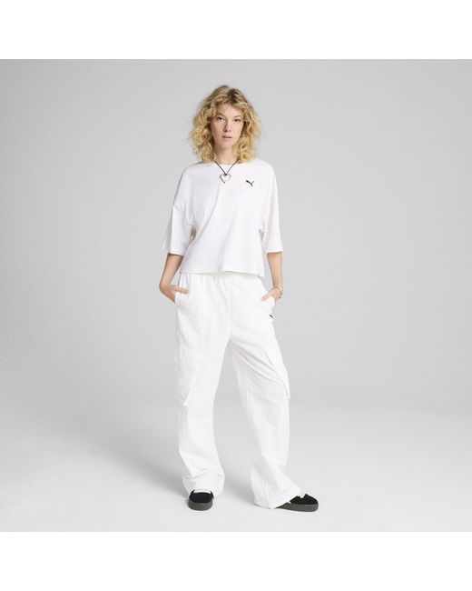 PUMA White WARDROBE ESS Kurzes Oversized-T-Shirt