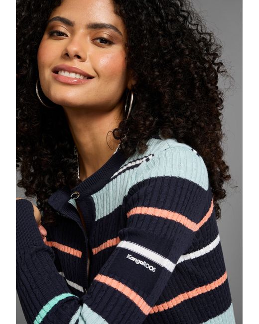 Kangaroos Blue Strickjacke mit Zopfmuster und Streifen