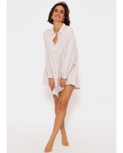 SassyClassy White Longbluse Oversize Musselin Bluse Langarm Elegant Hemdbluse)