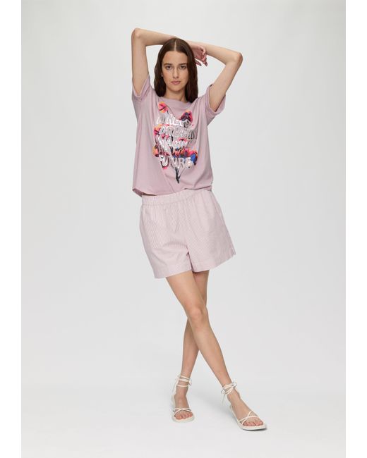 QS Pink Kurzarmshirt Oversized T-Shirt aus Jersey mit Frontprint