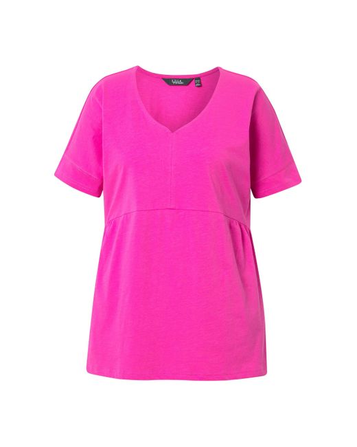 Ulla Popken Pink T-Shirt Raffung A-Linie V-Ausschnitt Halbarm