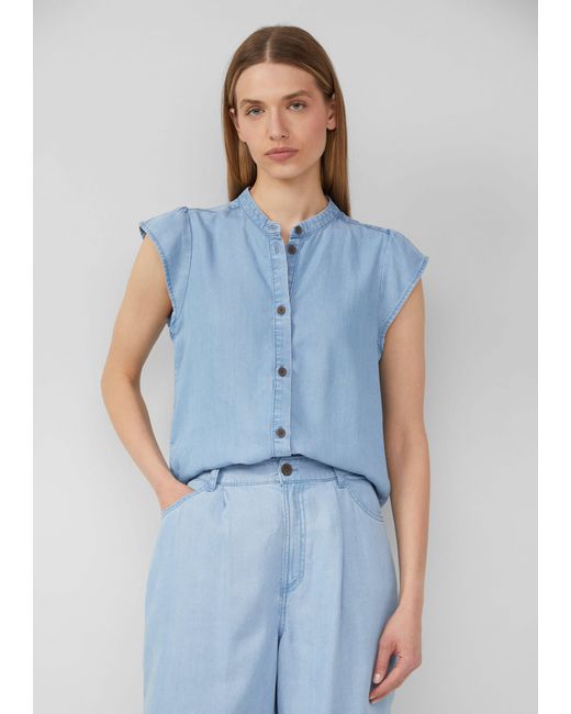 S.oliver Blue Kurzarmbluse Lyocell-Bluse mit Flügelärmeln