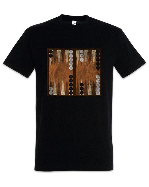 Urban Backwoods Print- Backgammon Board T-Shirt Game Spiel Gamer Retro Geek Nerd in Black für Herren