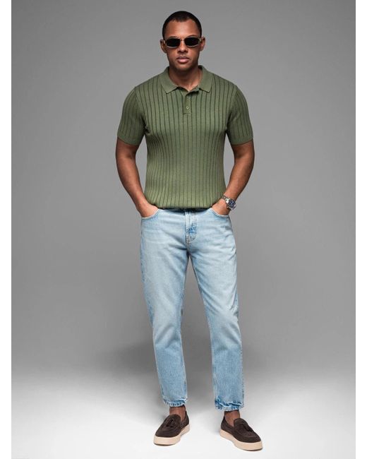 Ombre SLIM FIT Poloshirt aus Viskose, vertikal gerippt in Green für Herren