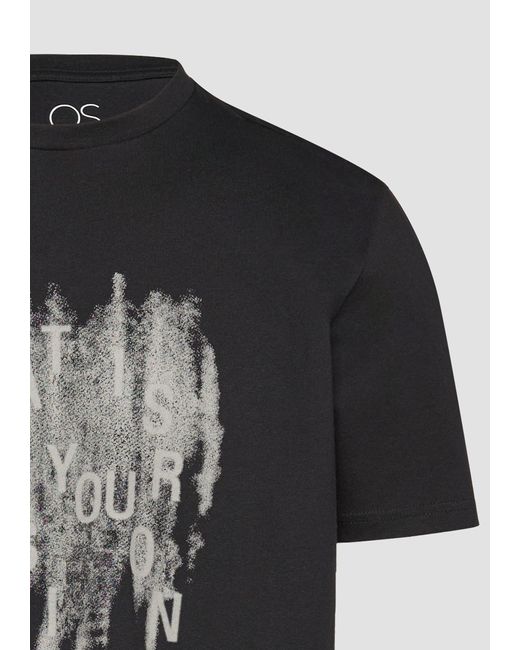 QS Kurzarmshirt Basic Rundhals T-Shirt mit Frontprint Artwork in Black für Herren