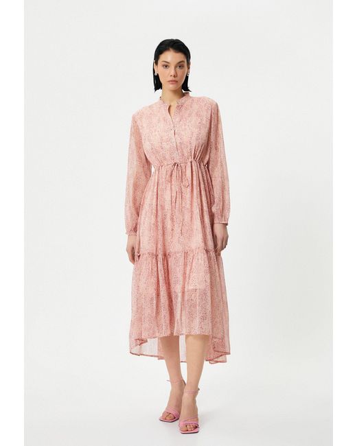 Koton Pink Volantkleid Midi Länge Geschichtet Kleid