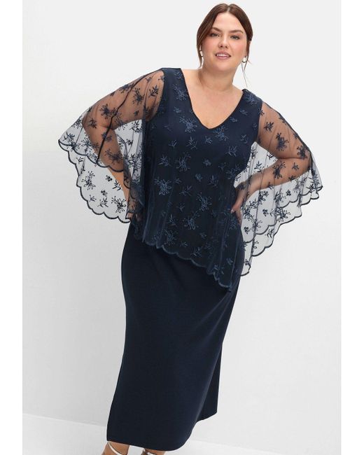 Sheego Blue Abendkleid Große Größen im Lagenlook, mit Mesh und Spitze