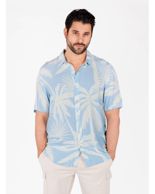 Key Largo Langarmhemd Hemd MSH PALMS Regular Fit Kurzarm (1-tlg) in Blue für Herren