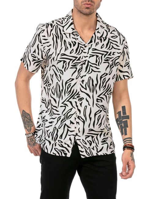 Redbridge Kurzarmhemd mit Zebra-Print – Reverskragen, Sommerlich und stylish in White für Herren