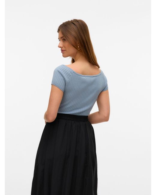 Vero Moda Blue Stricktop VMPOPPY SS OFF SHOULDER TOP VMA NOOS
