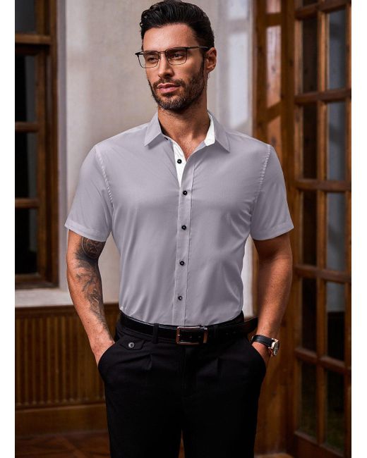 JMIERR Businesshemd Hemd Freizeithemd Business Formales Sommerhemd in Gray für Herren