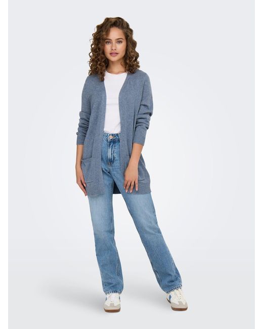 ONLY Blue Langes Design Stretch Strickjacke Mantel mit Taschen ONLLESLY L/S OPEN CARDIGAN KNT NOOS