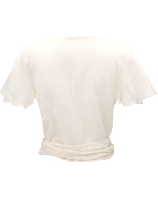 Guru-Shop White Longbluse Boho Wickelbluse, Wickeltop aus Baumwolle -.. alternative Bekleidung