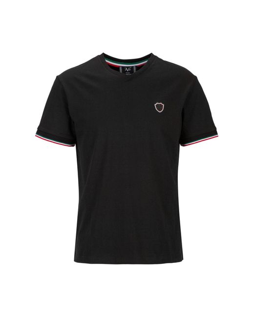 19V69 Italia by Versace T-Shirt TASSILO V-Neck mit Logo-Stickerei (S-3XL) in Black für Herren