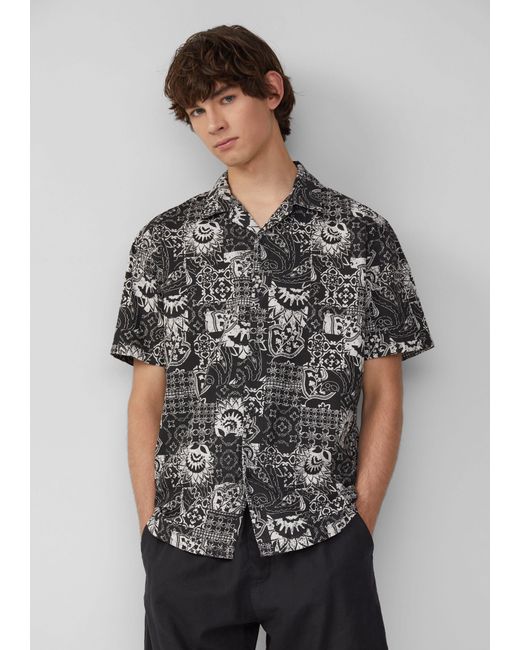 QS Kurzarmhemd Resort Fit: Baumwollhemd mit All-over-Print in Gray für Herren