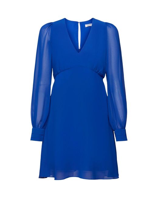Esprit Blue Chiffon-Minikleid mit V-Ausschnitt