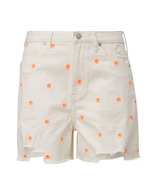 QS White Shorts Jeans-Short / High Rise / Florale Stickerei