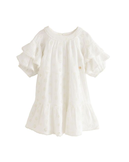 Laura Ashley White Sommerkleid Kleid mit Lochspitze und Blumenmuster (1-tlg)