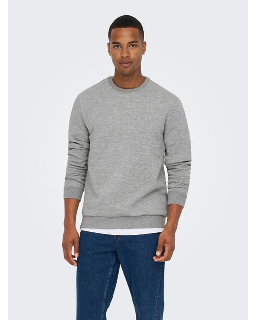 Only & Sons Basic Sweatshirt Langarm Pullover ohne Kapuze ONSCERES 5428 in Grau-2 in Gray für Herren