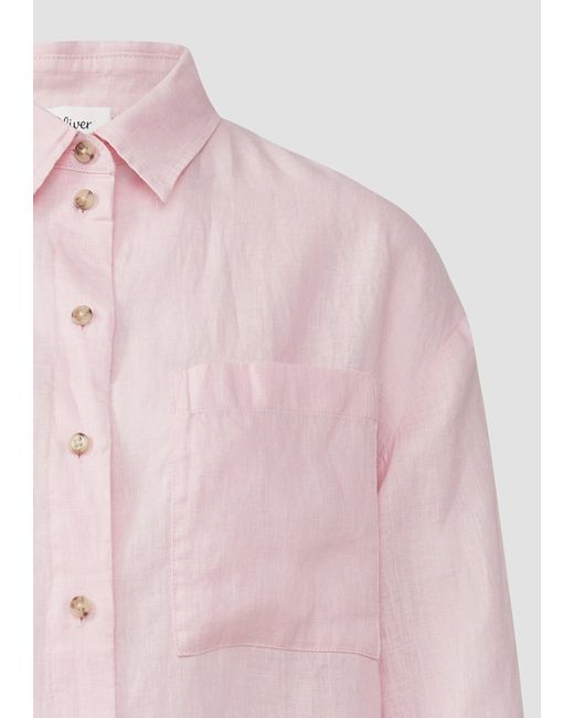 S.oliver Pink Langarmbluse Bluse aus reinem Leinen mit Brusttasche
