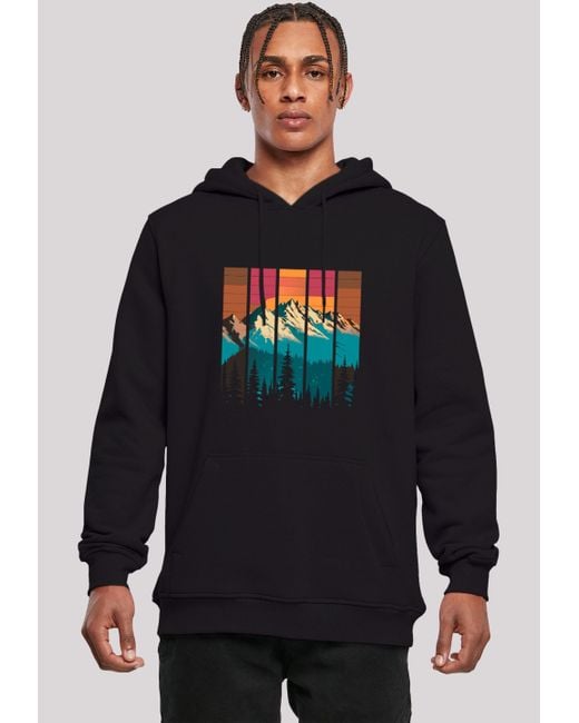 F4NT4STIC Kapuzenpullover Berg Sonnenuntergang Retro Premium Qualität in Blue für Herren