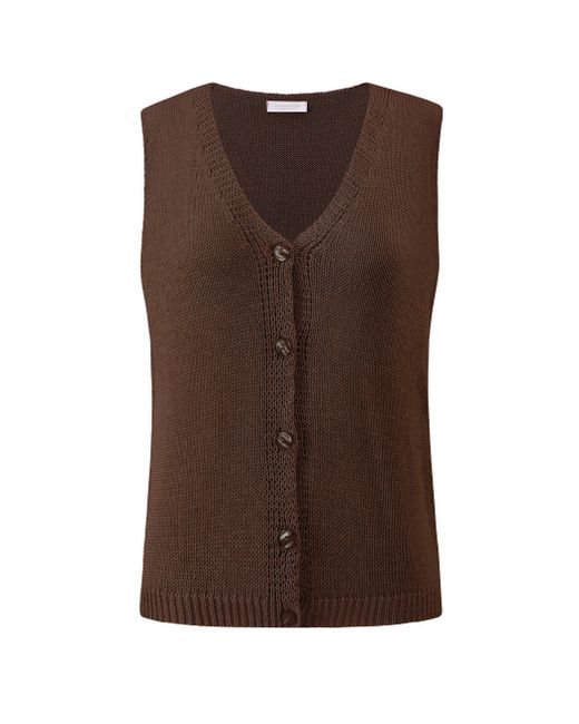 SassyClassy Brown Kurzweste Ärmellose Strickweste Grober Strick V-Ausschnitt Knöpfe leicht & feminin